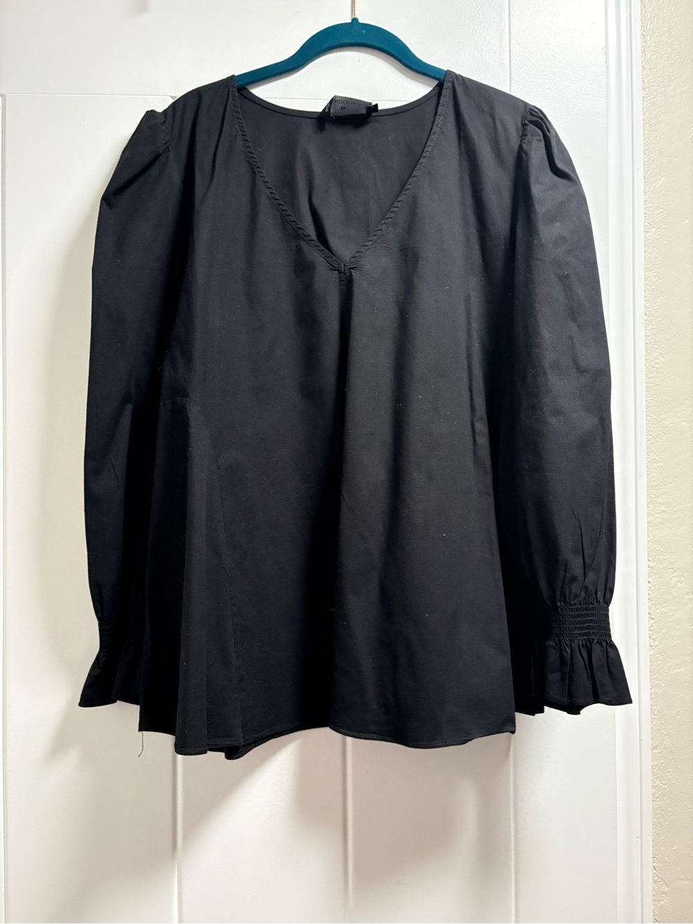Pomander Place - Tuckernuck Black V-Neck Puff-Sleeve Blouse